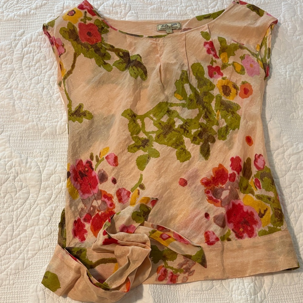 Elliott Lucca Pink Floral Tie-Waist Sleeveless Blouse